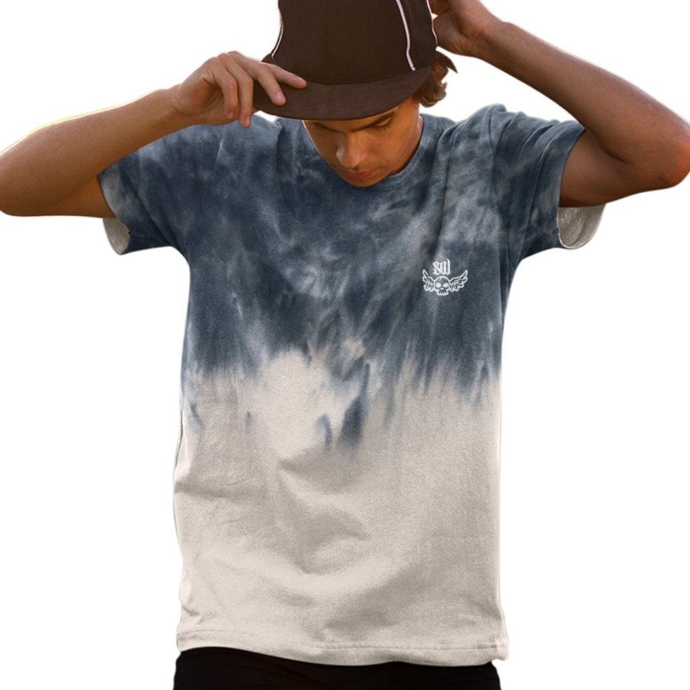 Men's Tie Dye Soft Cotton T-Shirt Navy White Combo